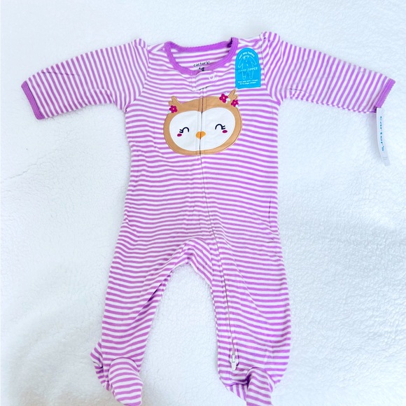 Carter’s girls 6 month owl pajama- lilac purple and white - Picture 2 of 6
